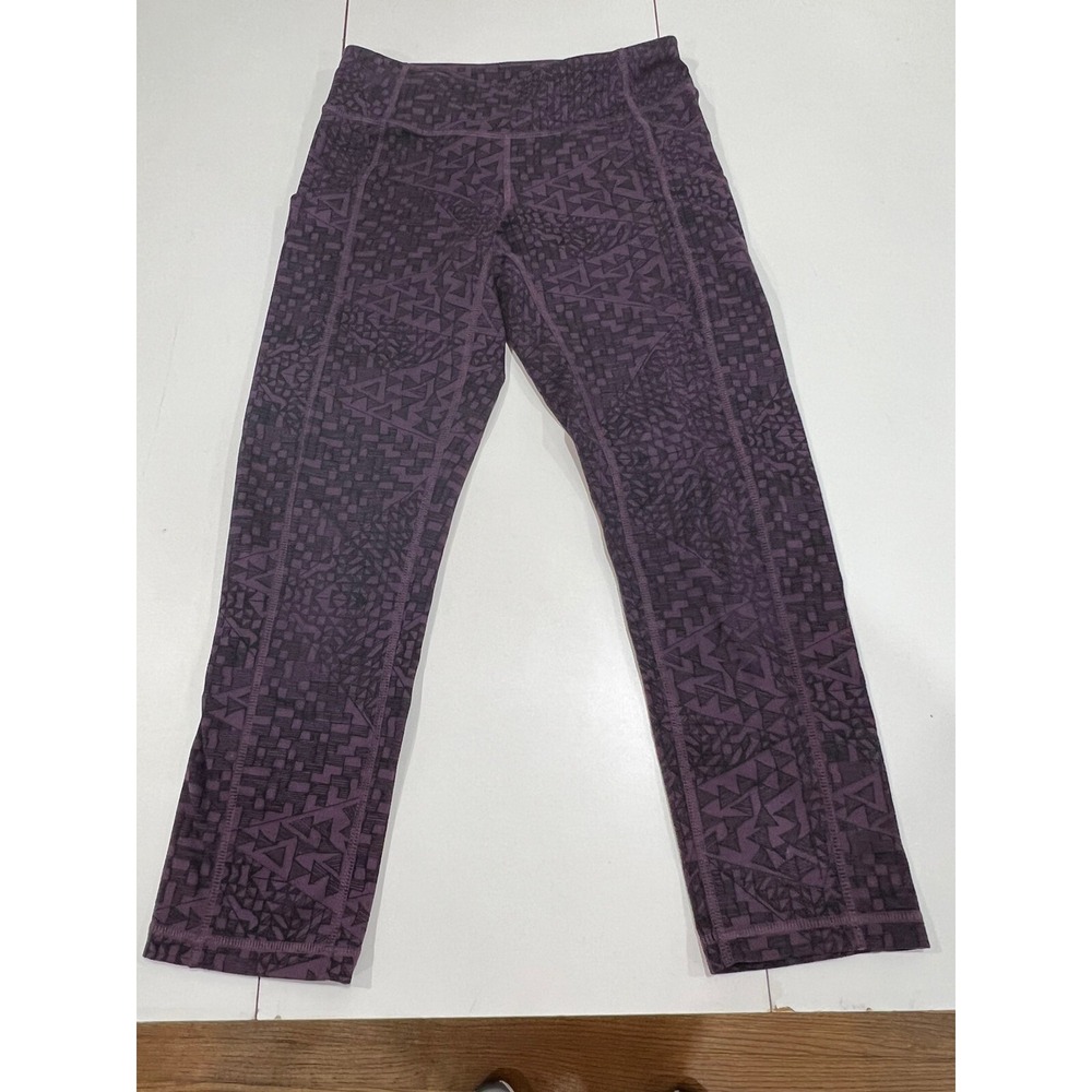 Lucy Activewear Power Train Leggings Purple Black Geometric Pattern Long S?